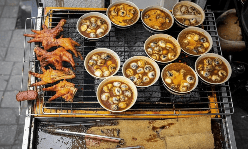 A tangy street food served with peanuts and fried shallots
